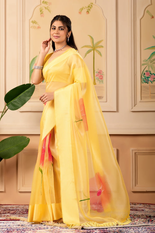 Everyday Grace Yellow Organza Saree